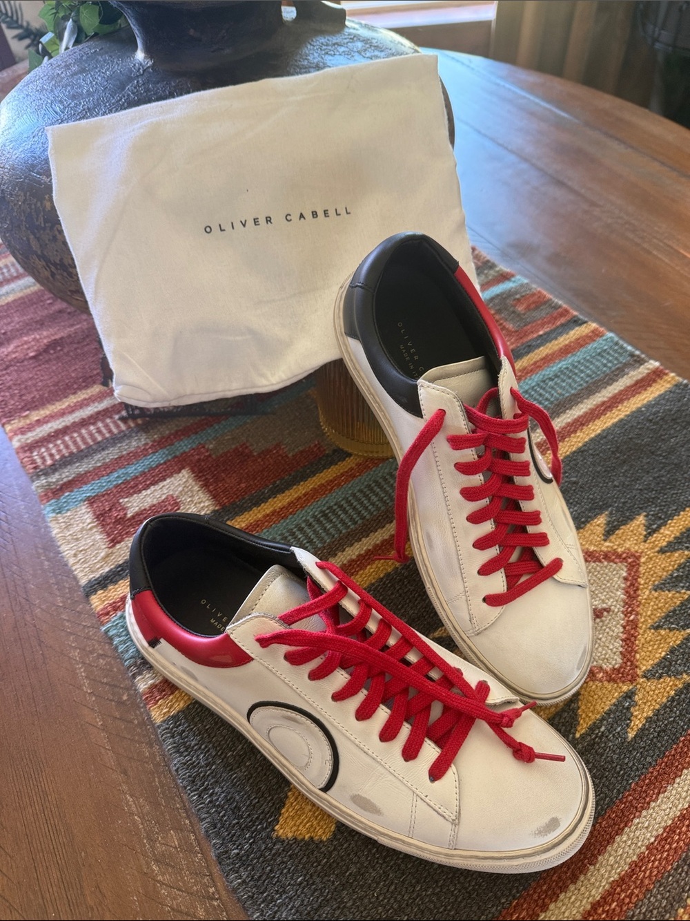 Oliver Cabell White Leather Sneakers with Red Accents